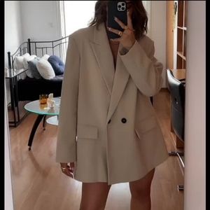NWT Zara Oversized Double Breasted Jacket Blazer Taupe Brown Size XS